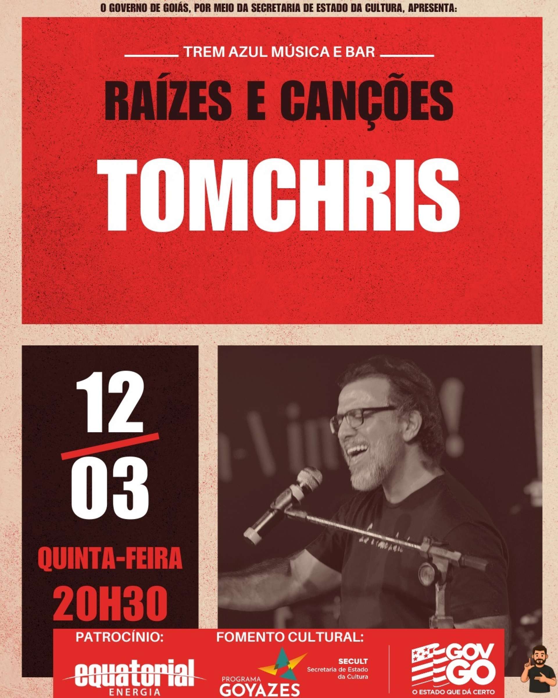 TomChris celebra 35 anos de carreira com show intimista no Trem Azul Música e Bar