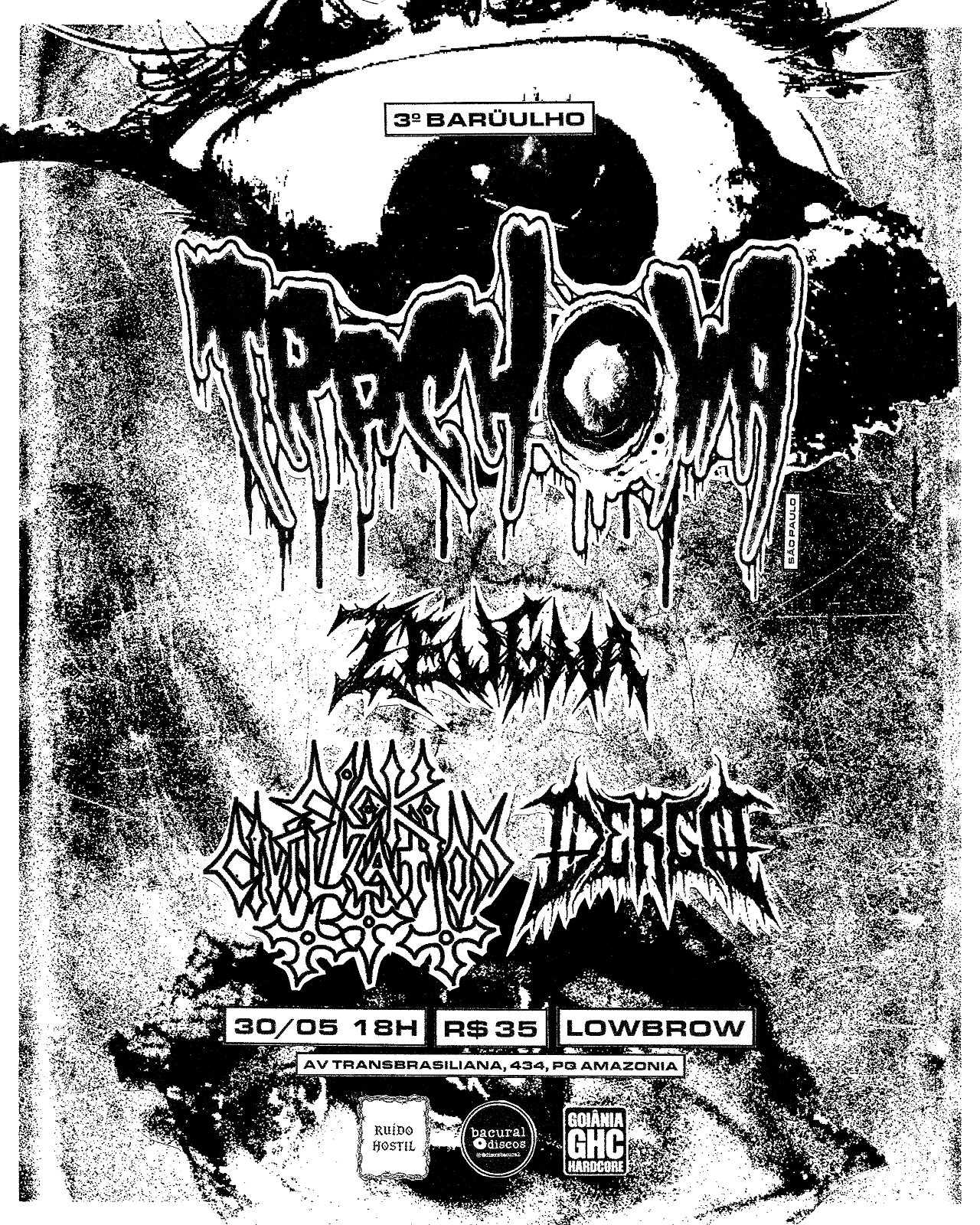 Lowbrow recebe festival BARÜULHO com noite dedicada ao grindcore, hardcore e death metal neste sábado (30)