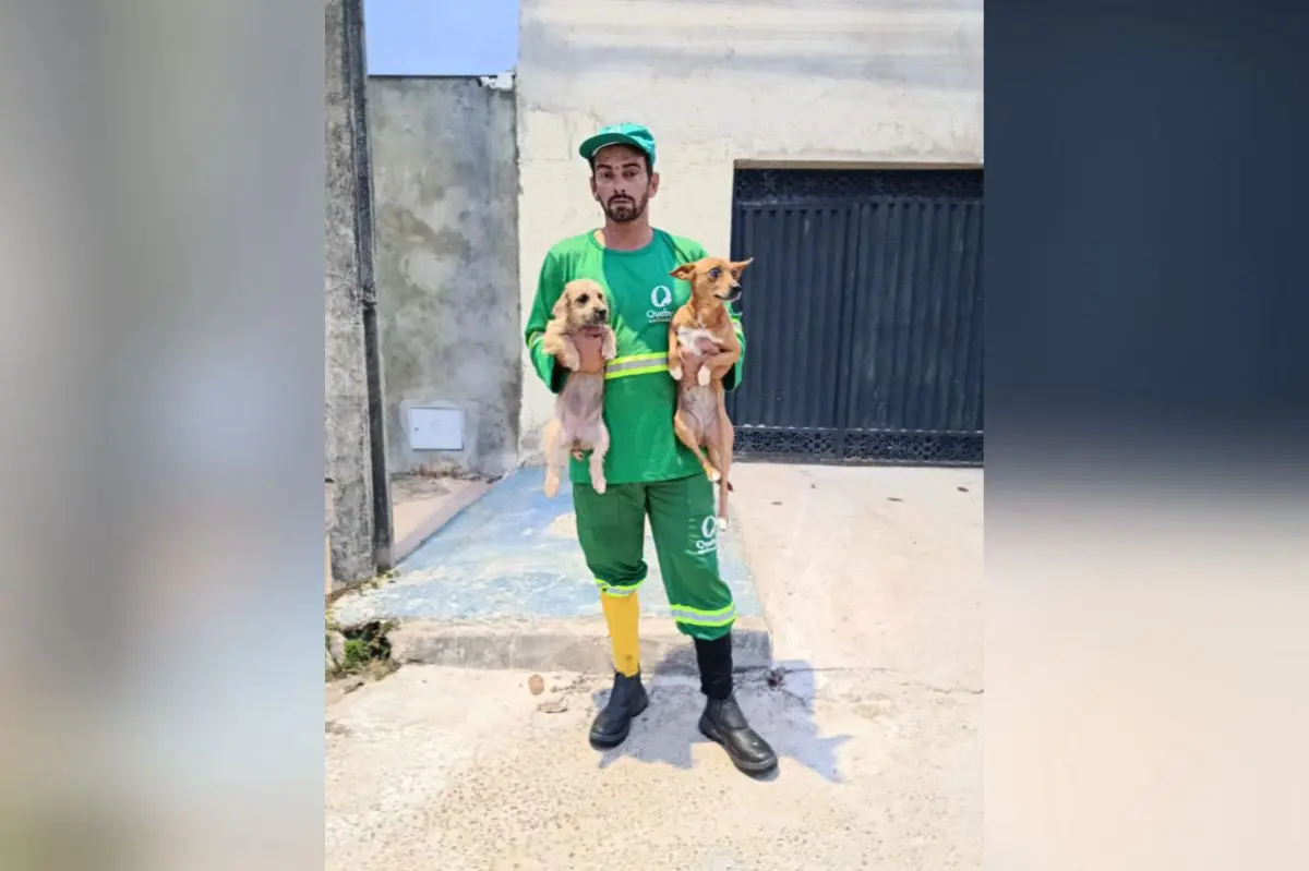 Coletor de Anápolis viraliza com vídeos ao lado de cachorro caramelo